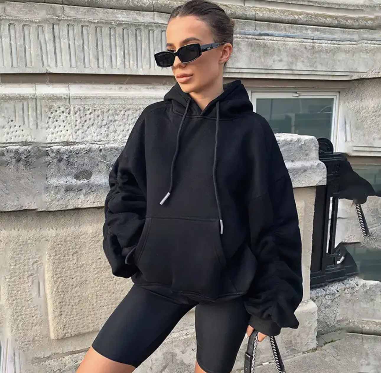 Black ruched hoodie